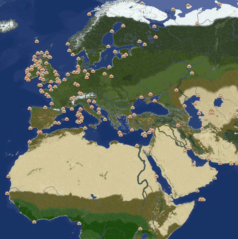 Anchor points around Eurasia and North Africa