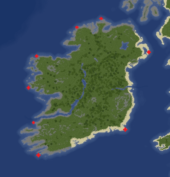 Anchor points surrounding Ireland